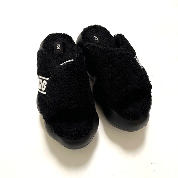 UGG Sugarcloud Black Platform Slide Sandals Size 9 NWOB Terry Logo Style 1138178 - Picture 6 of 10